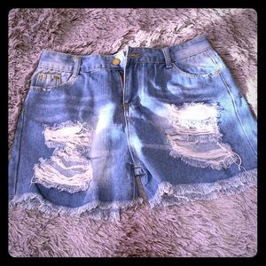 Dark Wash Distressed Shorts